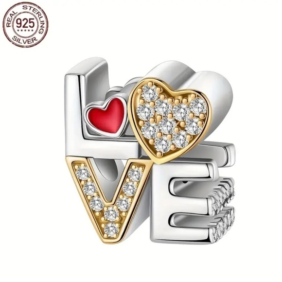 925 Sterling Silver 'LOVE' Charm/Pendant with Red Heart and Zirconia - NWT - Picture 6 of 6